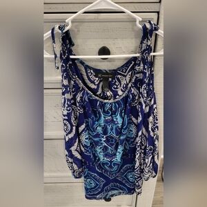 Blue and White Paisley Top